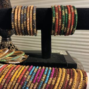 Hyderabadi Bangles Set: Indian Kangan Bracelet with Studded Stones - Size 2-8