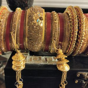 Hyderabad Nizami Indian | Dulhan Bride Bangle 38-Piece Joda Set Kangan | For Both Hands with Studded Stones Kundan Polki Stones | Size 2-10