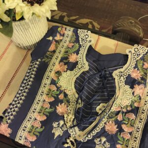 Pakistani Lawn Cotton Three-Piece 3-Piece Shalwar Kameez Dupatta Trouser Dress with Embroidery and Laces Detailing