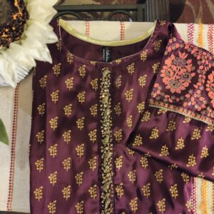 Pakistani Silk Kurti: Maroon Block Print Kameez, Medium